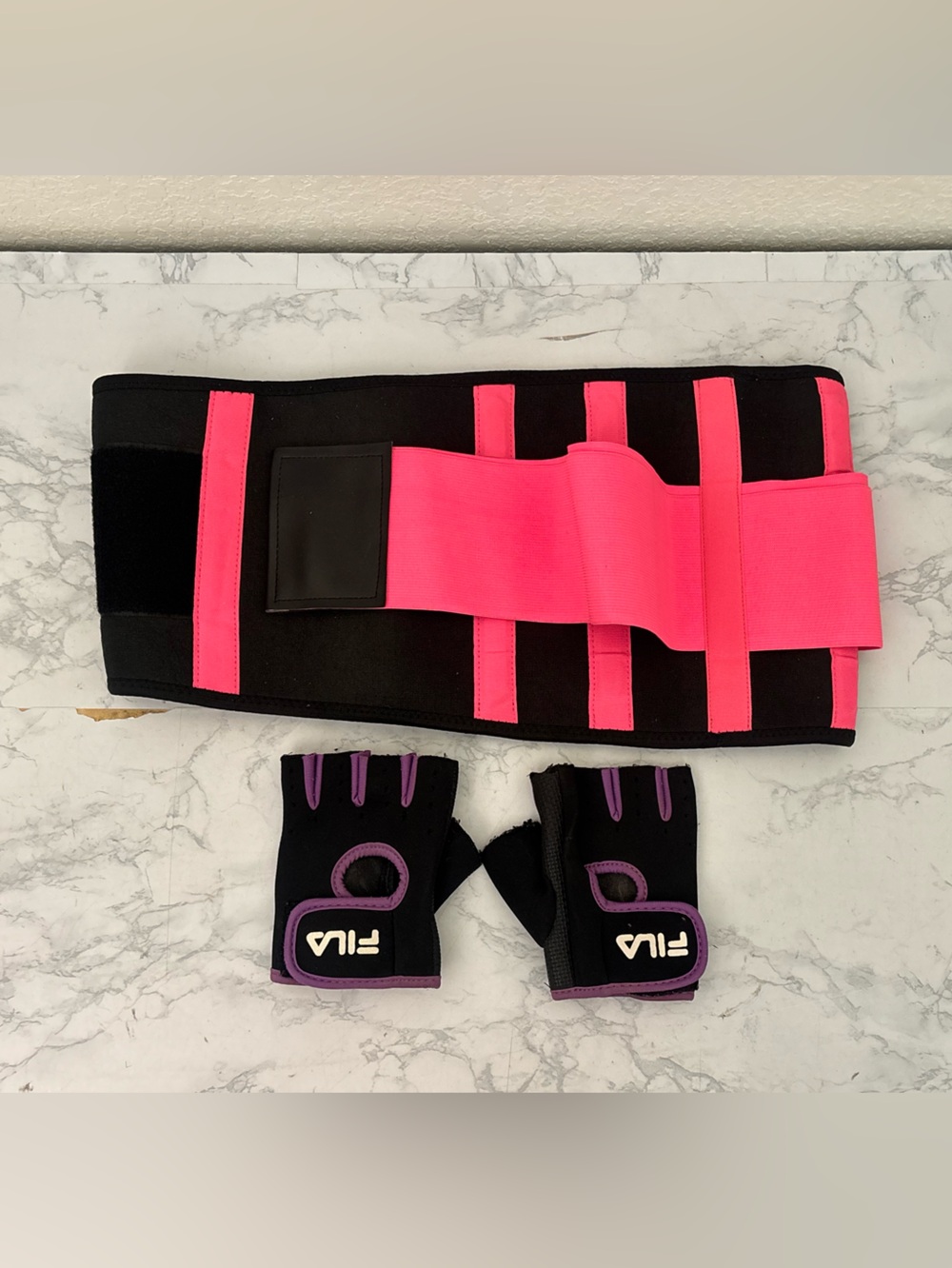 FILA Gloves And Belt Fitness Workout Womens Large Black Purple Lifting